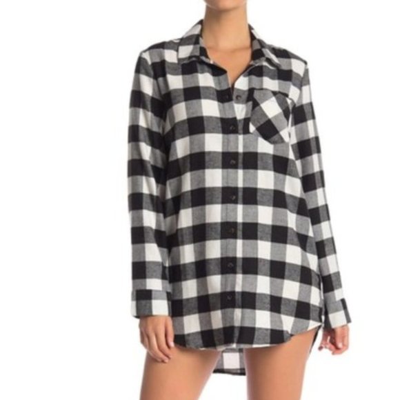 free press Tops - Free Press Plaid Flannel Pajama Top Black White